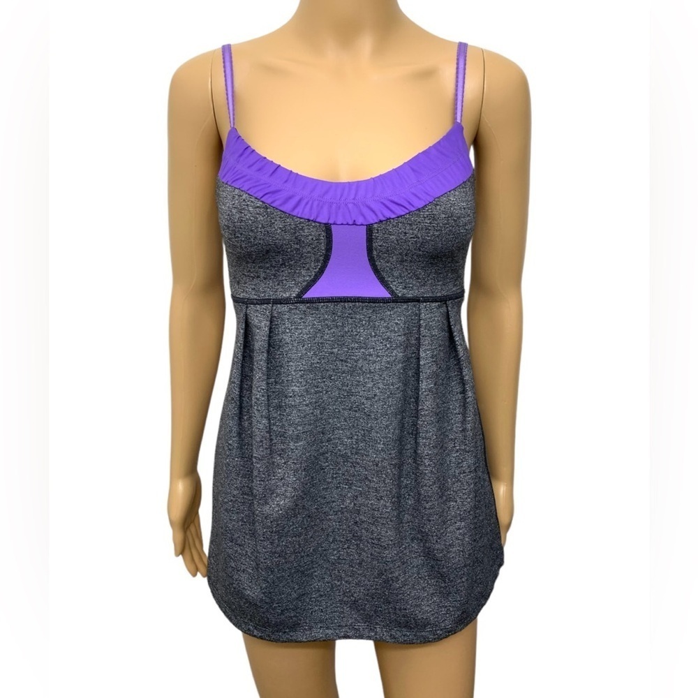 Lululemon Athletica Yogi Dance Purple Gray Ruched built in Bra Tank Top Size 4